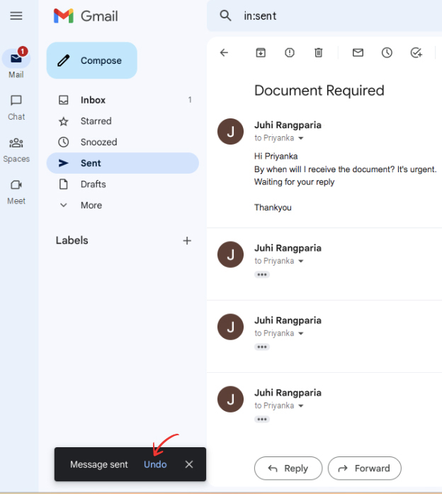 Undo sent emails in Gmail
