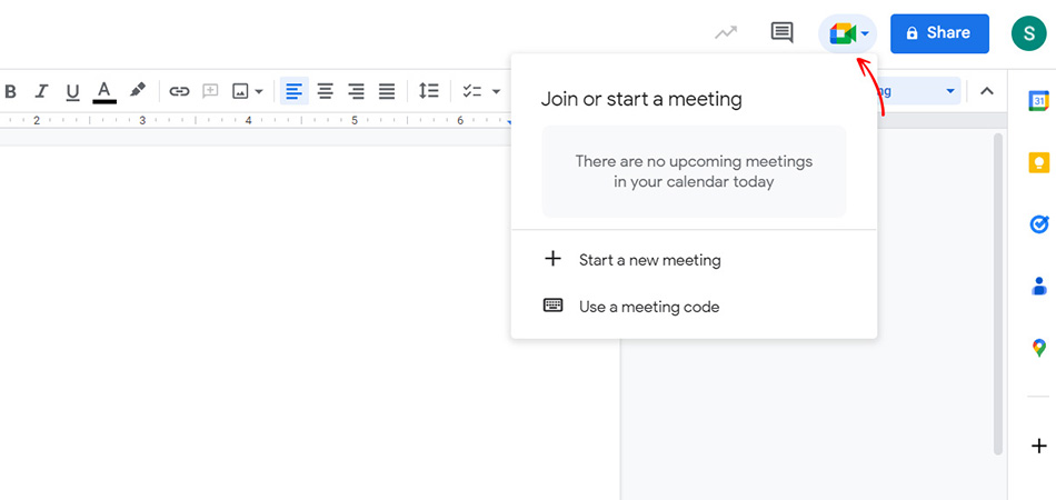 Google Meet access in Google Docs